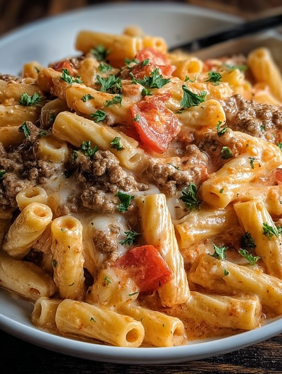 Creamy Rotel Pasta with Ground Beef