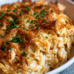 French Onion Chicken Orzo Casserole