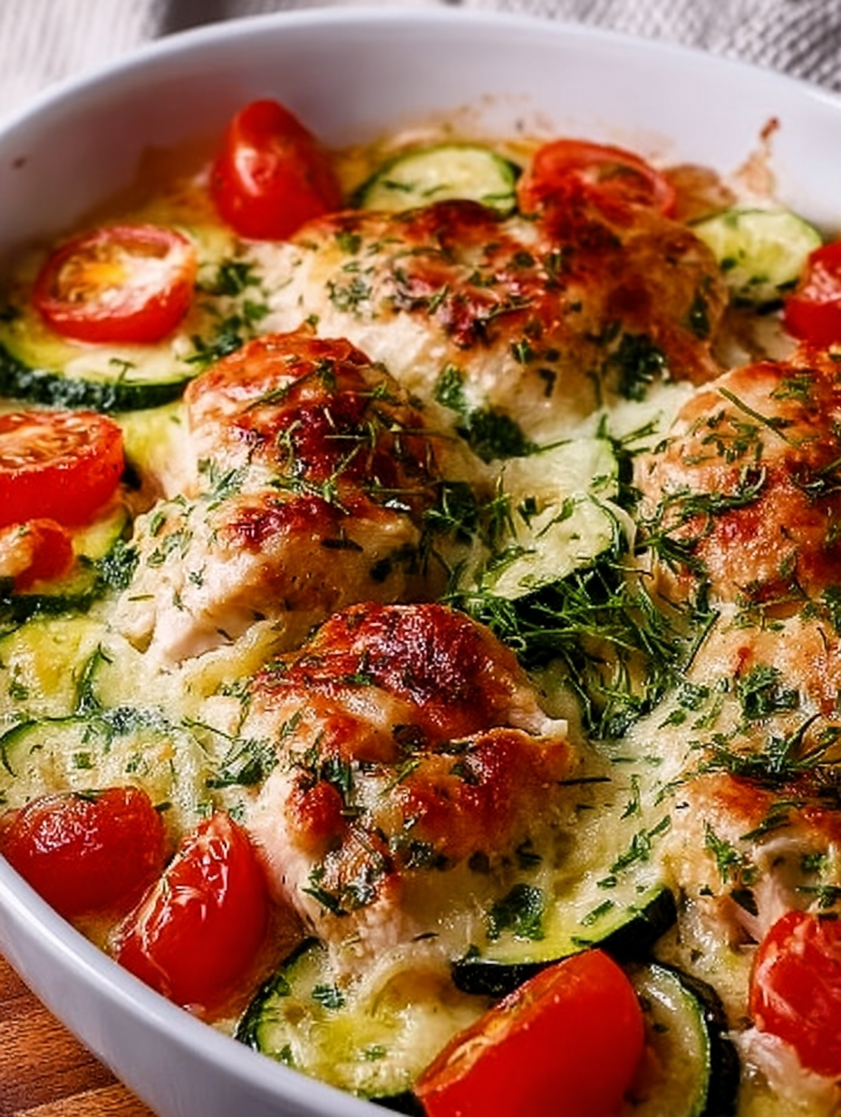 Mediterranean Chicken Zucchini Bake