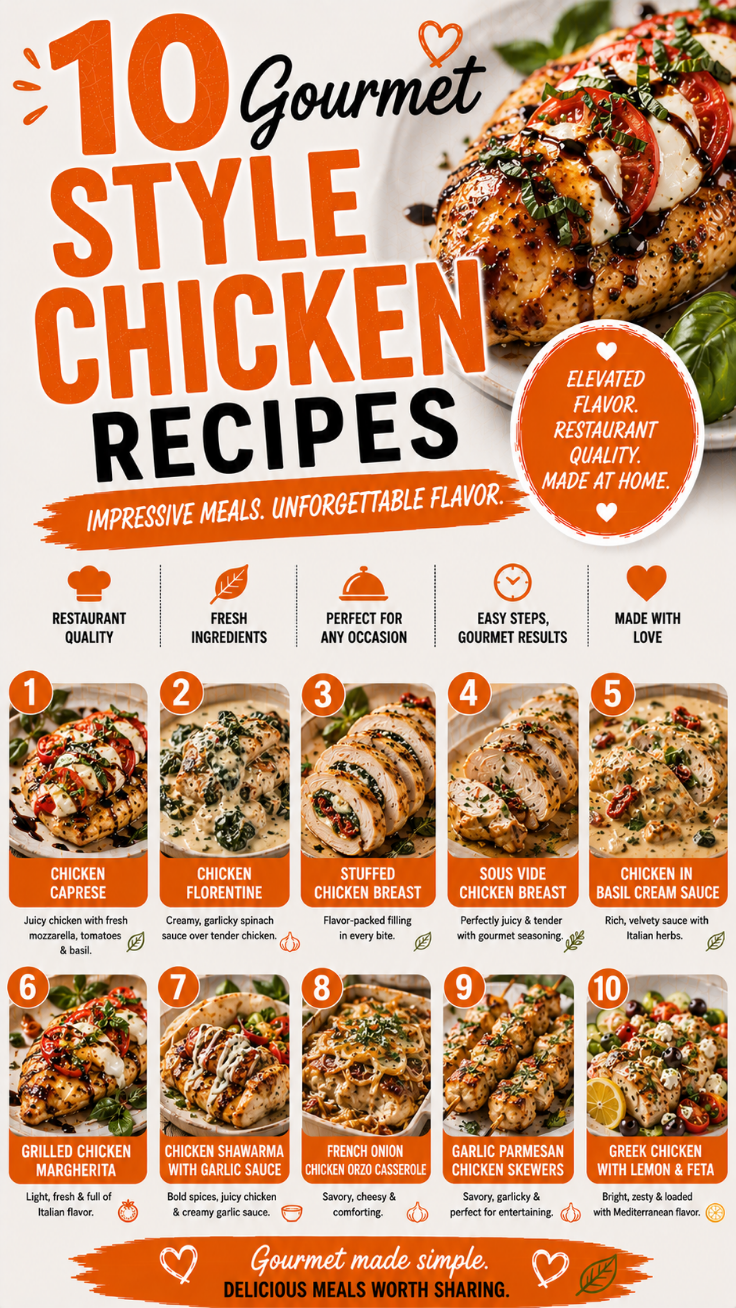 10 Gourmet Style Chicken Recipes