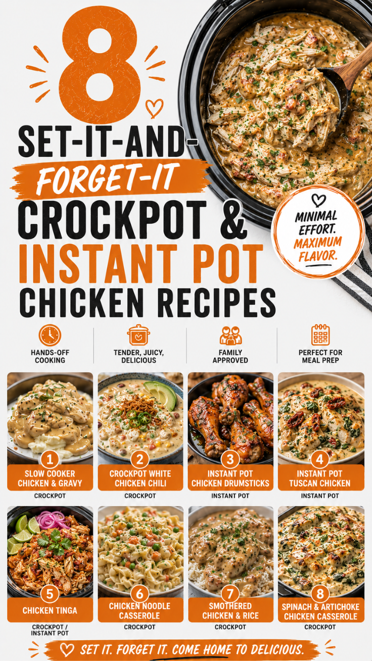 8 Set-It-and-Forget-It Crockpot & Instant Pot Chicken Recipes