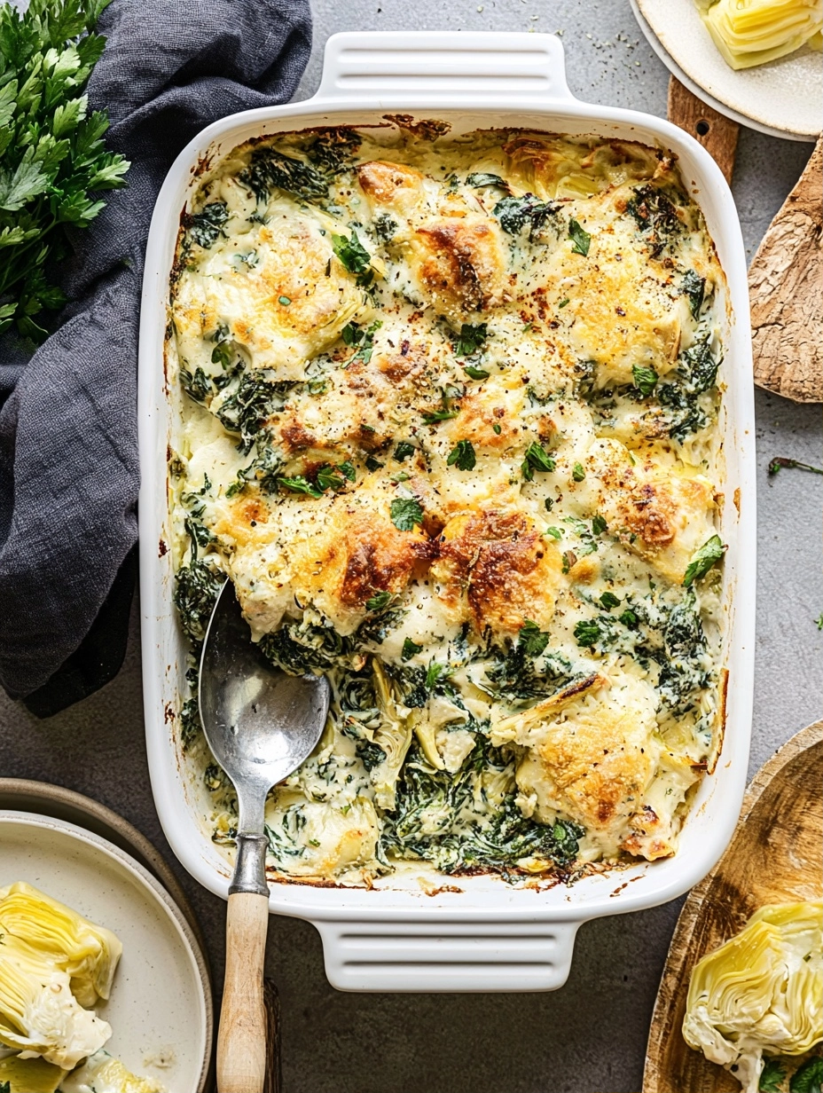 Creamy Spinach Artichoke Chicken Bake (with Greek Yogurt)