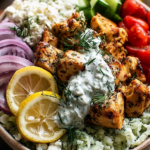 Low Carb High Protein Mediterranean Lemon Dill Chicken Bowl