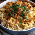 French Onion Chicken Orzo Casserole